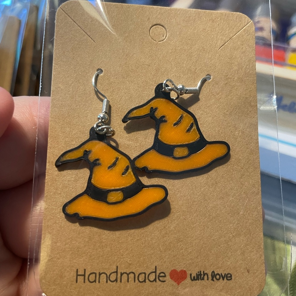 Orange Witch Hat Earrings, Ghosts, pumpkins, Frankenstein, balloon doggy